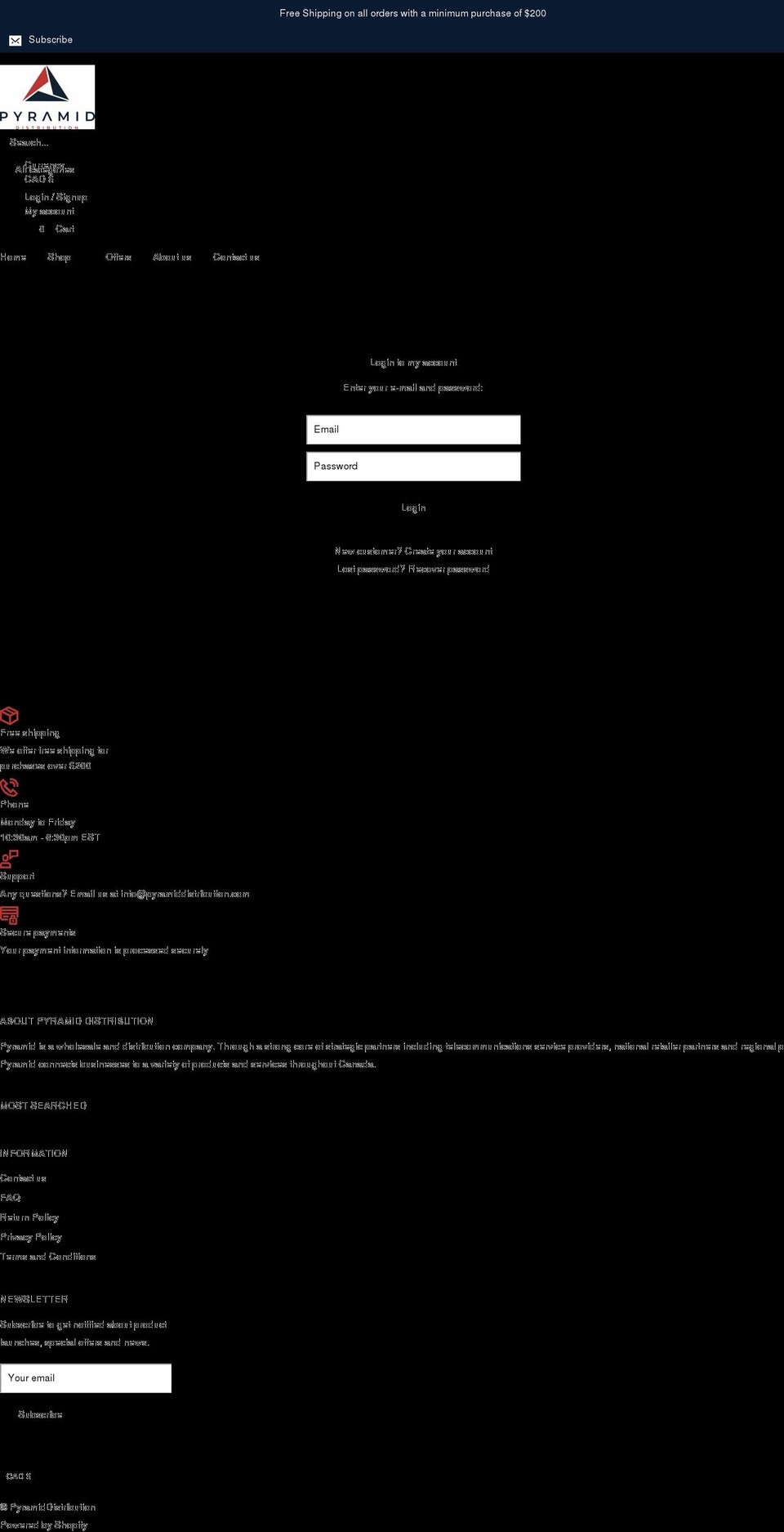 pyramiddistribution.com shopify website screenshot