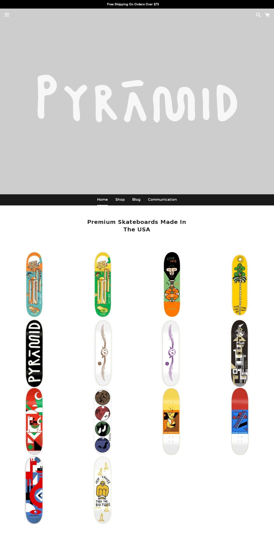 pyramidskateboards.com — Shopify storefront screenshot