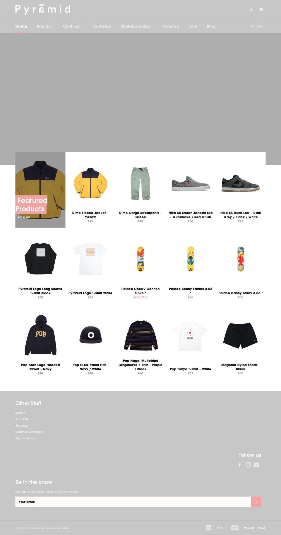 pyramidskatestore.co.uk shopify website screenshot