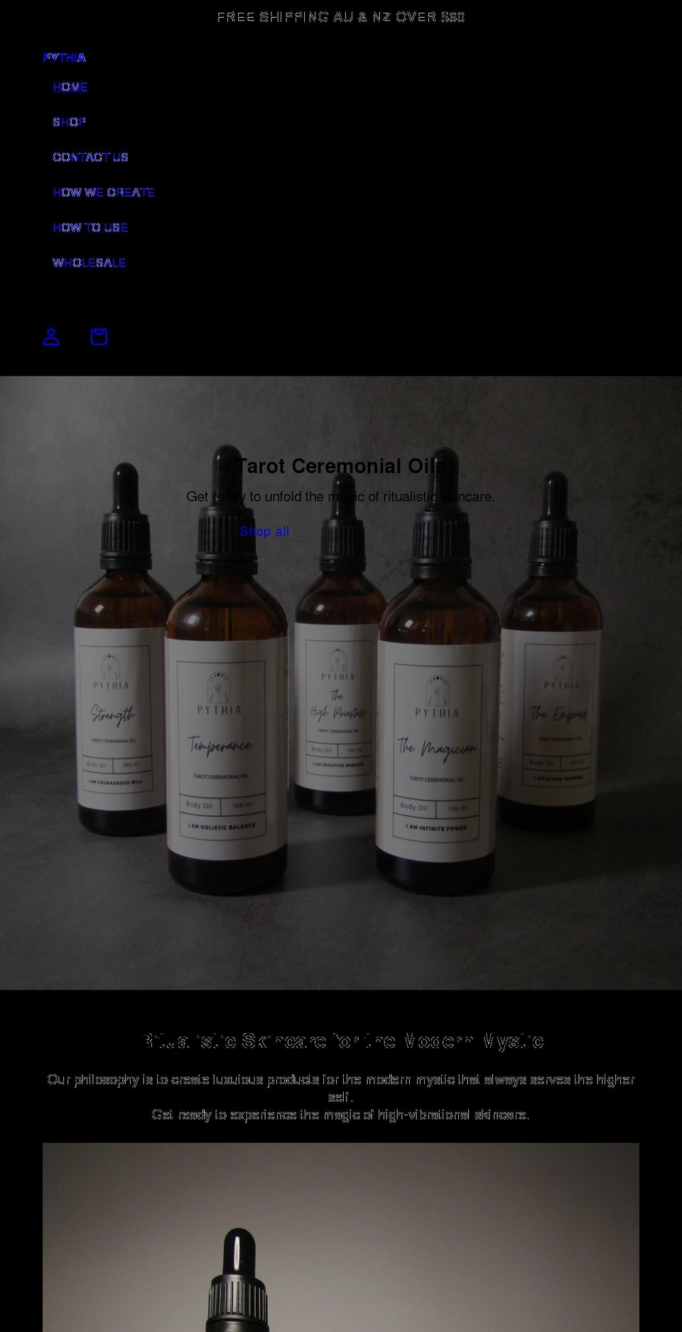 pythiashop.com shopify website screenshot