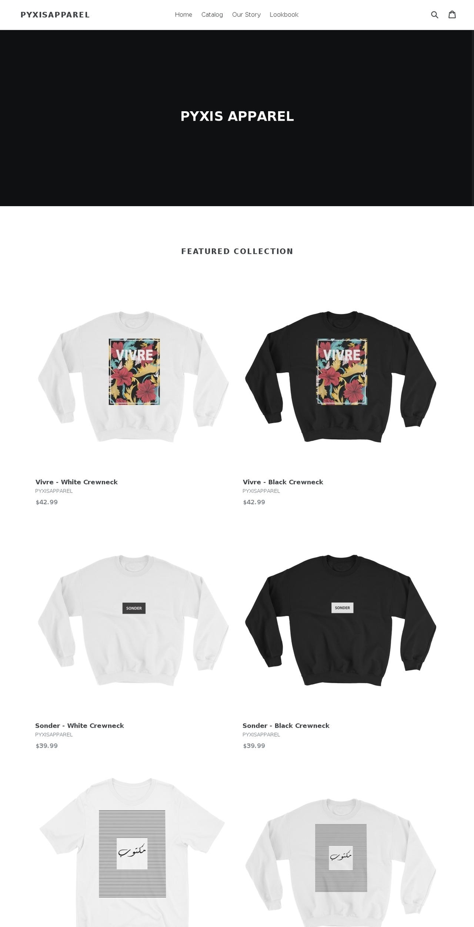 pyxisapparel.com shopify website screenshot