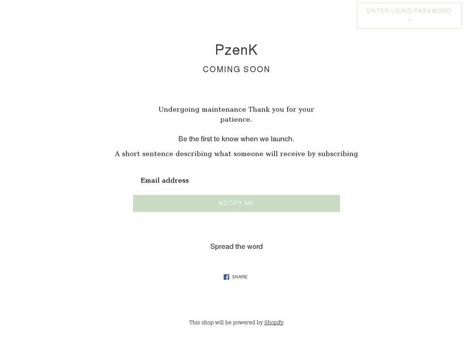 pzenk.com shopify website screenshot
