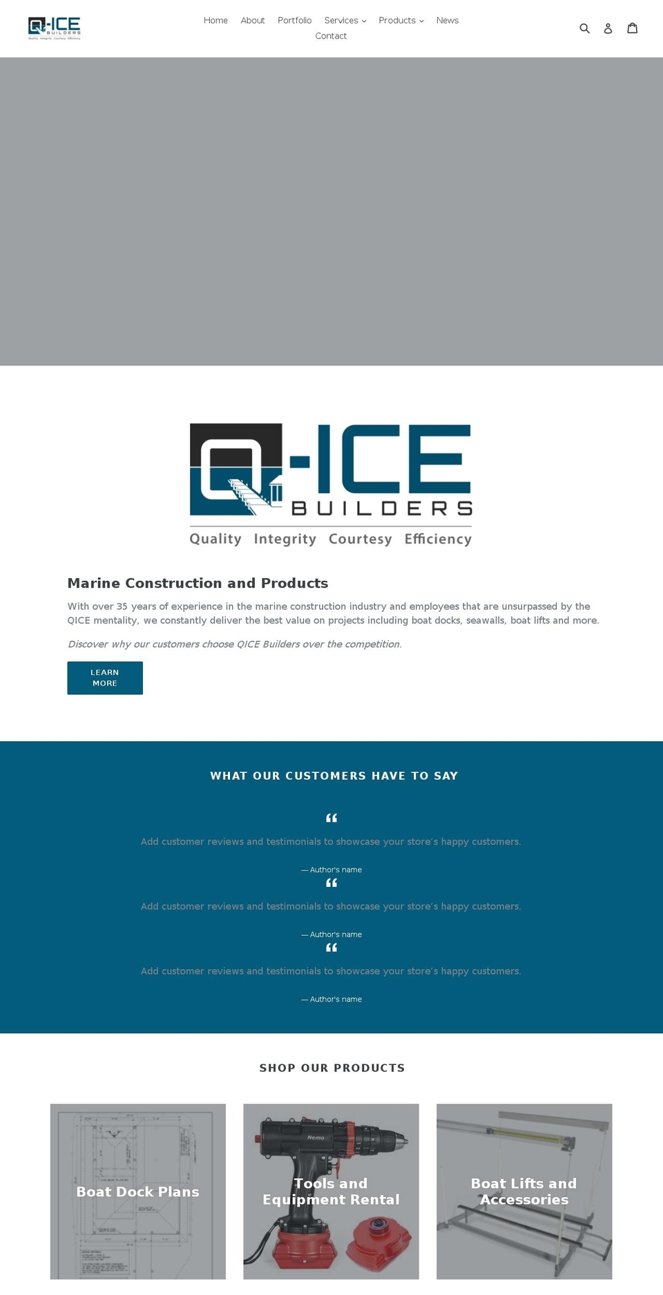 q-icebuilders.com shopify website screenshot