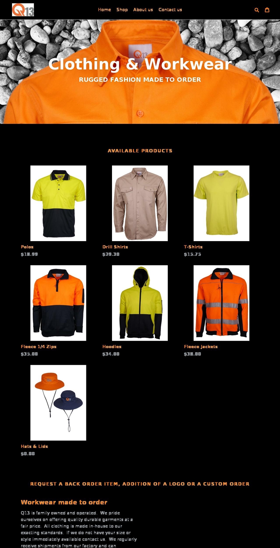 q13clothing.com — Shopify storefront screenshot