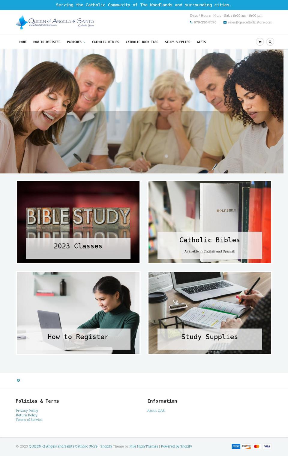 qascatholicstore.com shopify website screenshot