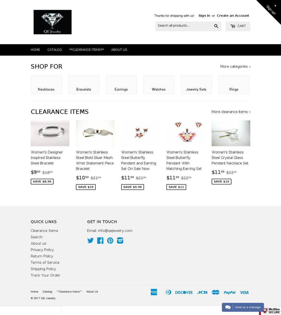 qejewelry.com shopify website screenshot