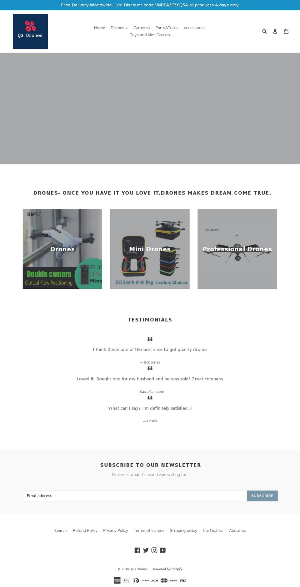 qgdrones.com shopify website screenshot