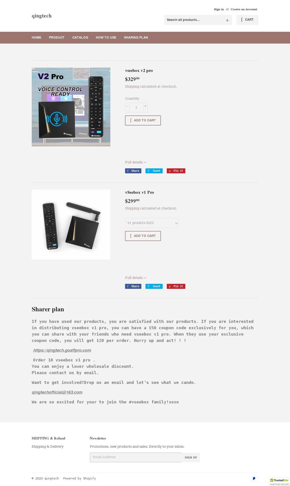 qingtech.net shopify website screenshot