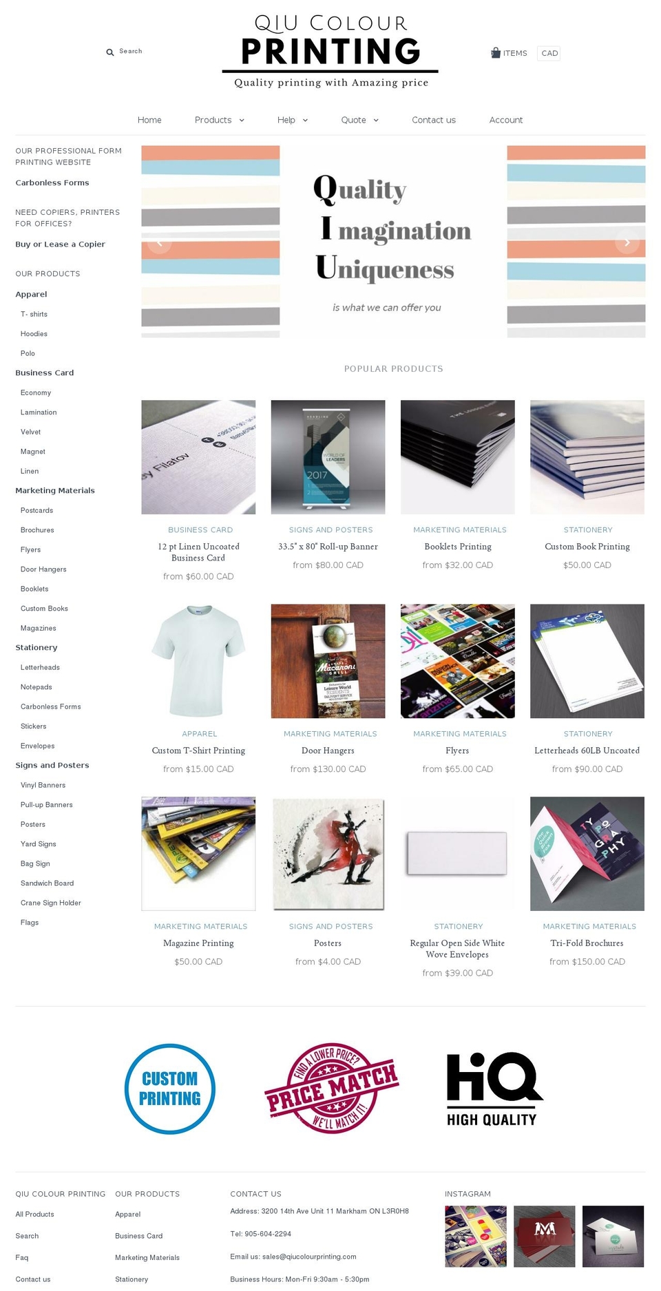 qiucolourprinting.com — Shopify storefront screenshot