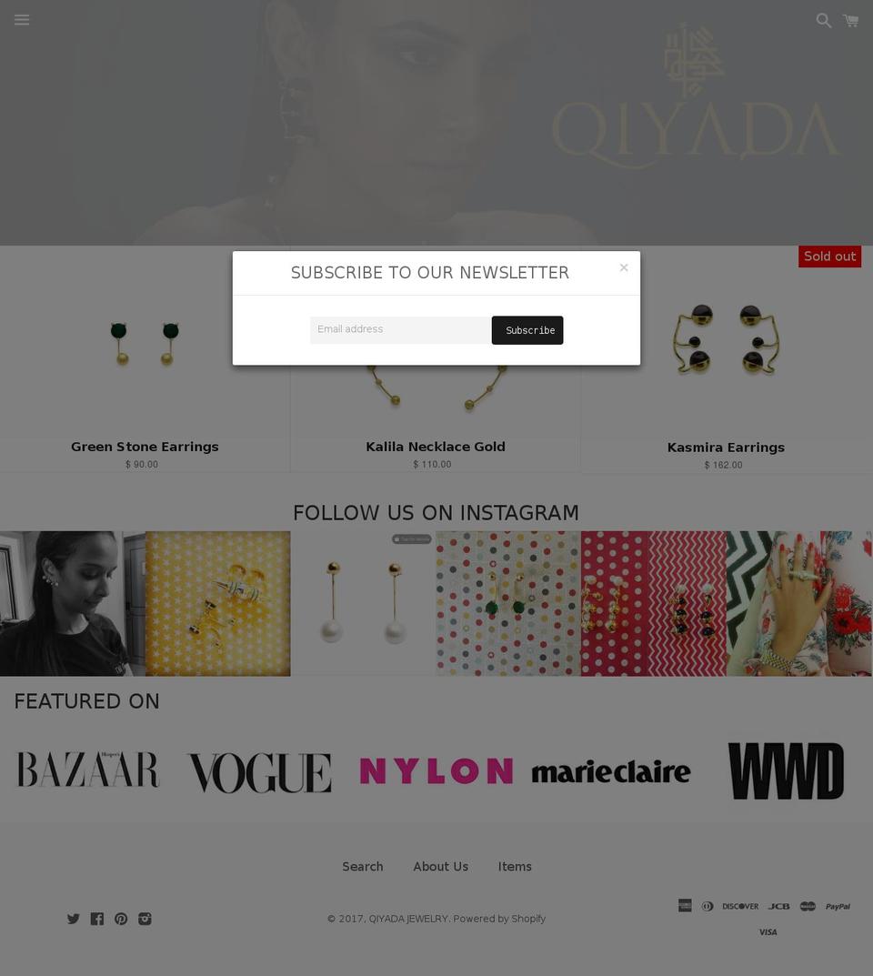 qiyadajewelry.com shopify website screenshot