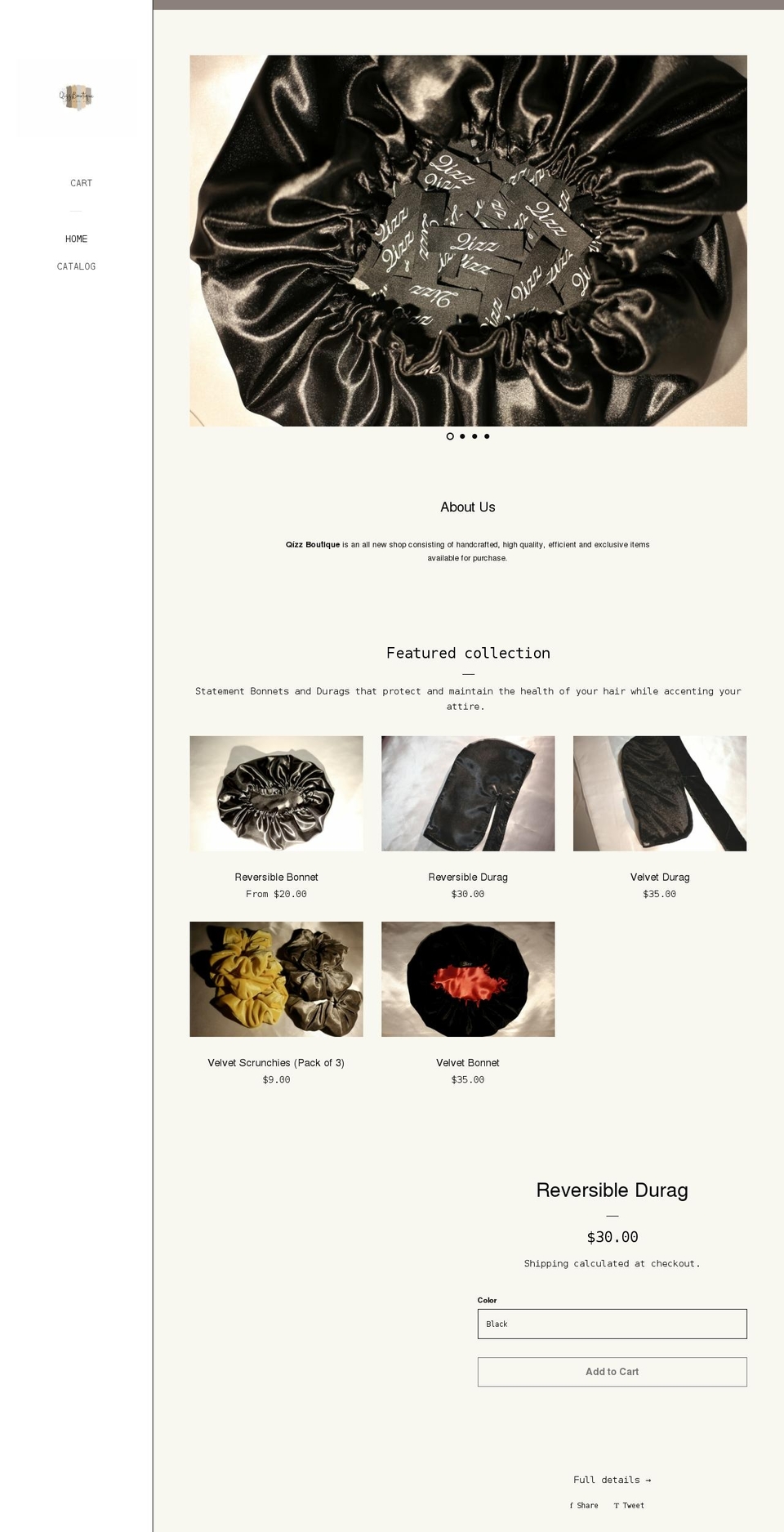 qizzboutique.com shopify website screenshot