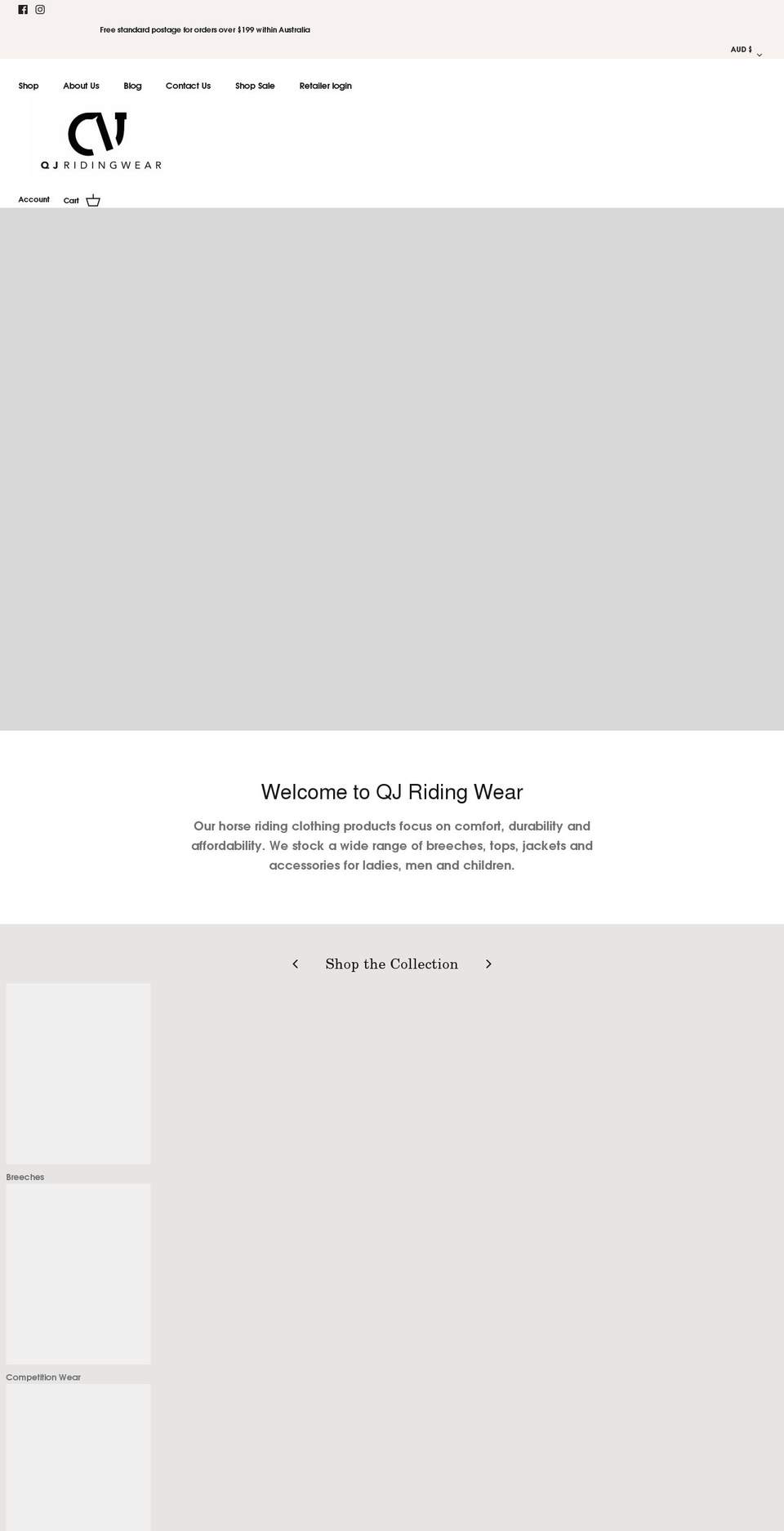 qjridingwear.com.au shopify website screenshot