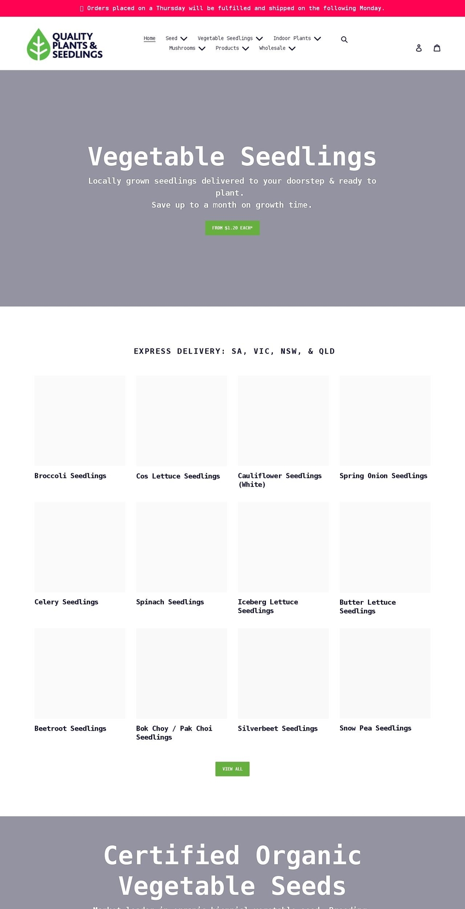qpseedlings.com.au shopify website screenshot