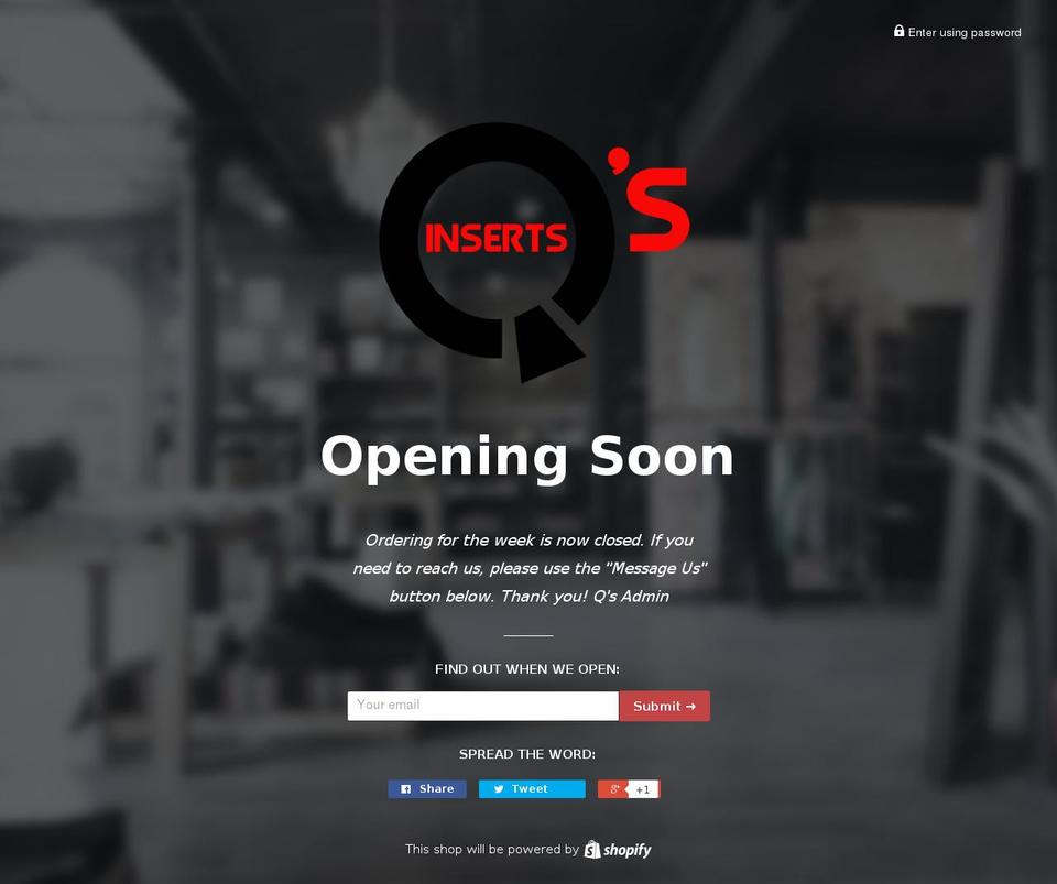 qsinserts.com shopify website screenshot