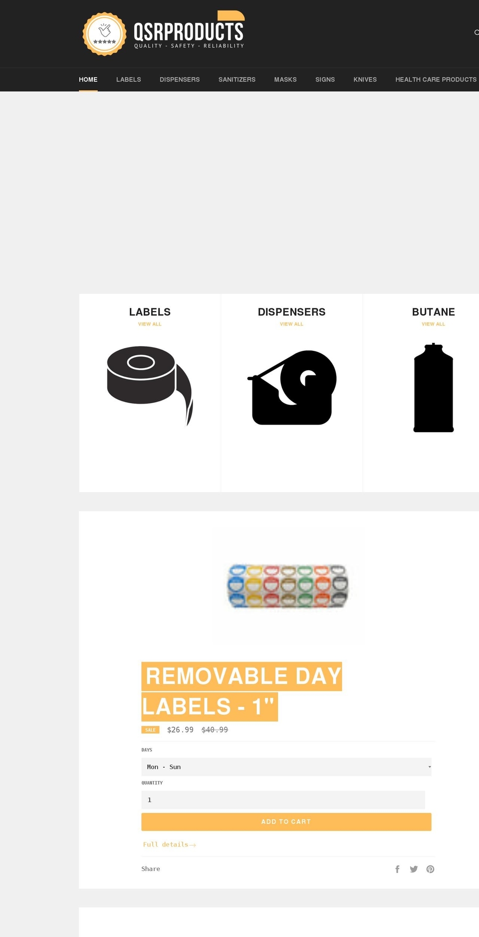 qsrproducts.com shopify website screenshot