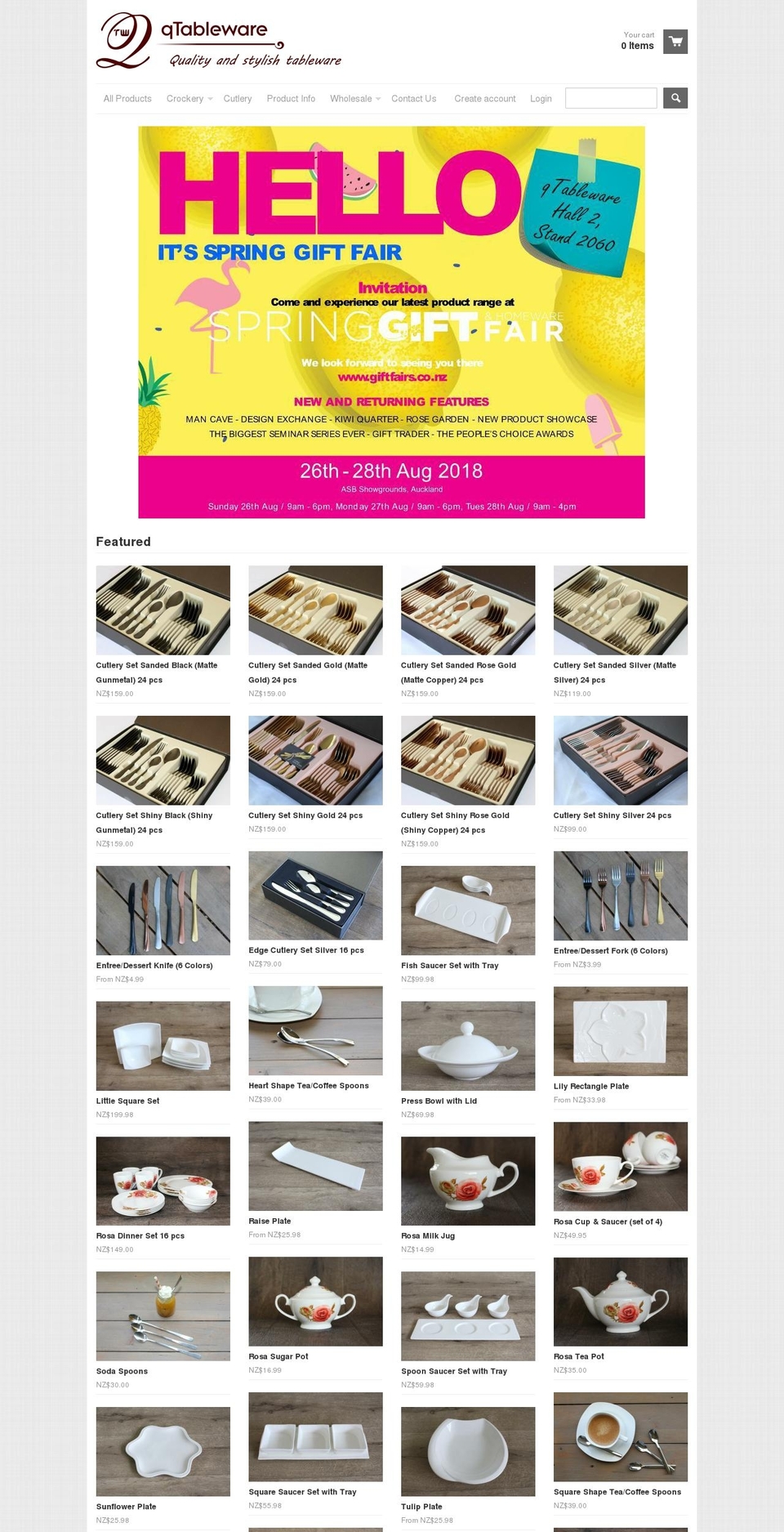 qtableware.co.nz shopify website screenshot