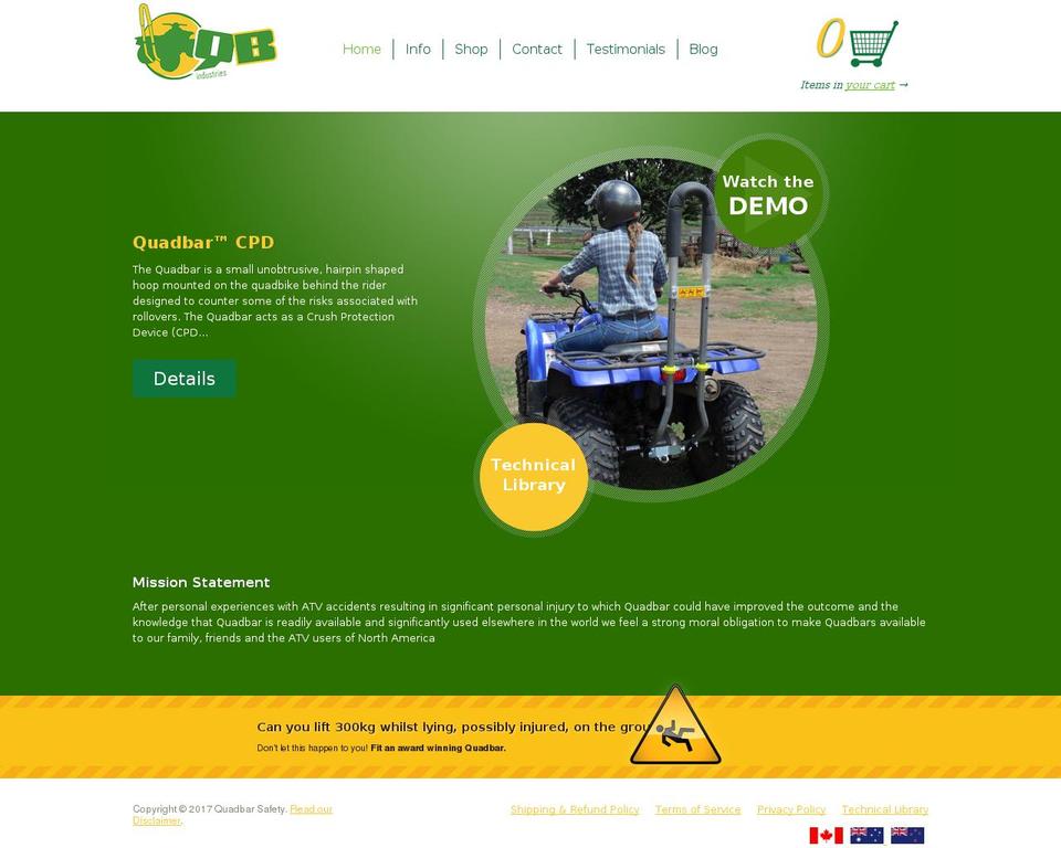 quadbarsafety.com shopify website screenshot