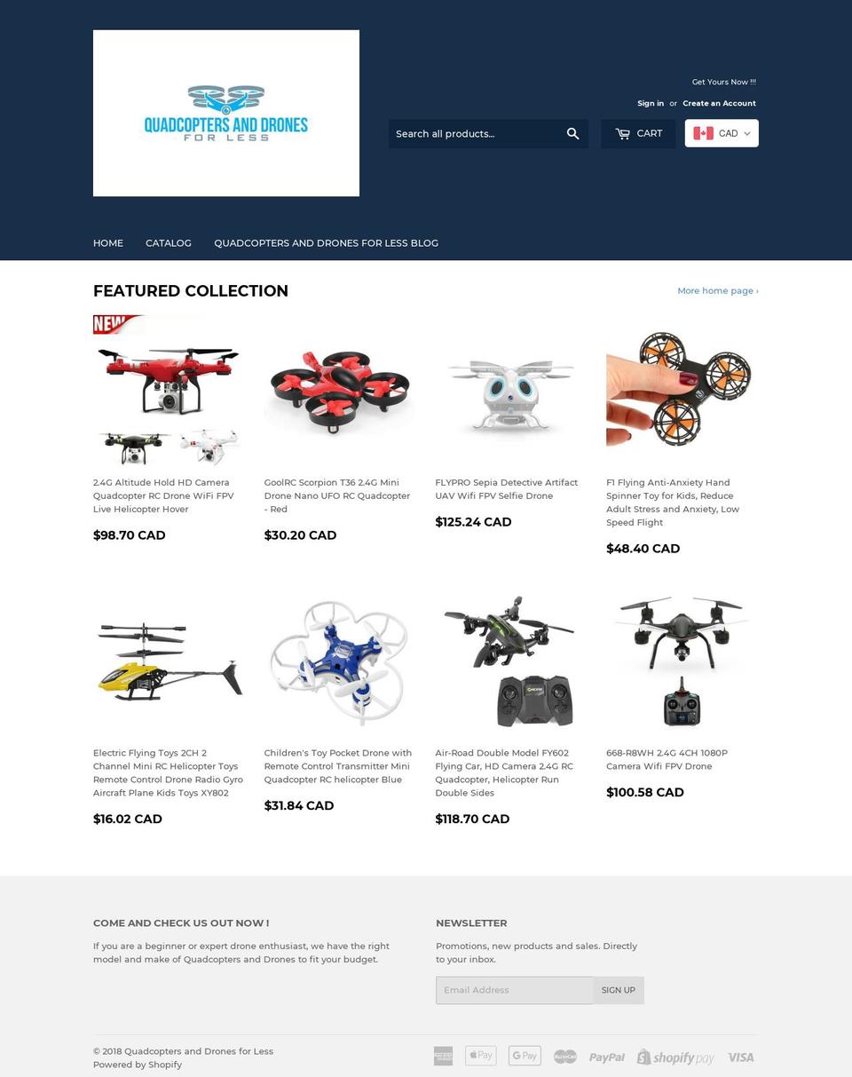 quadcoptersanddronesforless.com — Shopify storefront screenshot