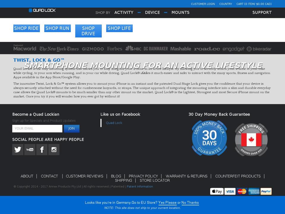 quadlockcase.ca shopify website screenshot