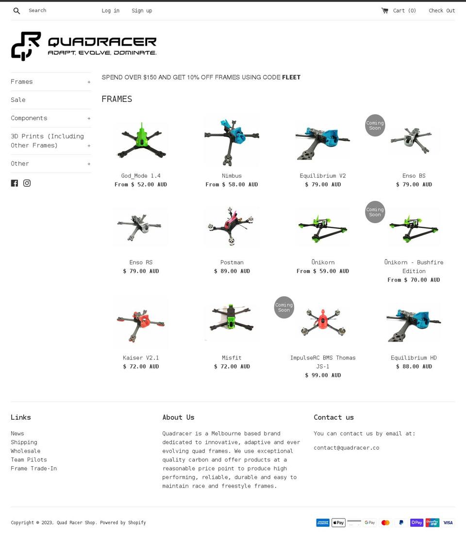 quadracer.co shopify website screenshot