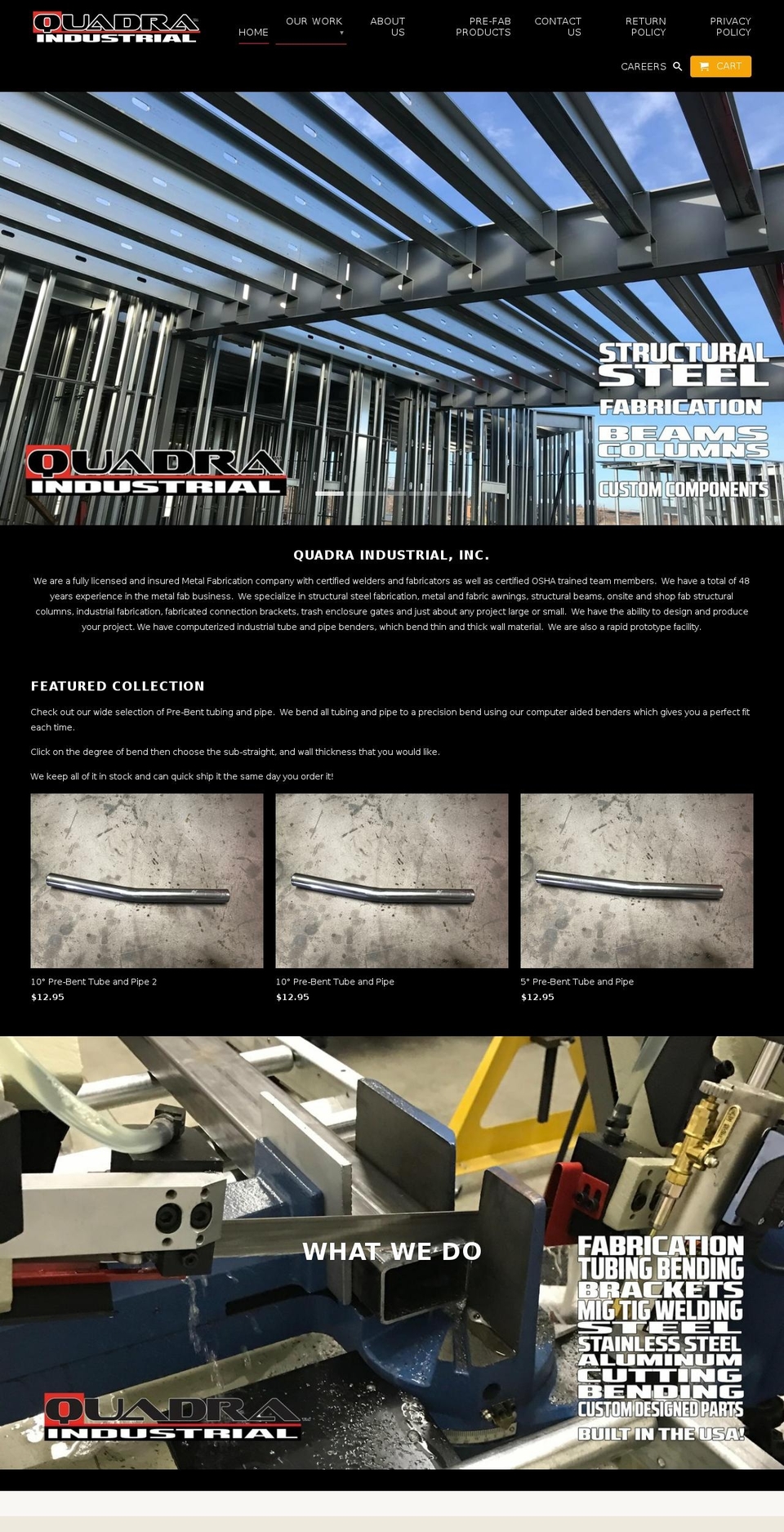 quadrasteel.com shopify website screenshot