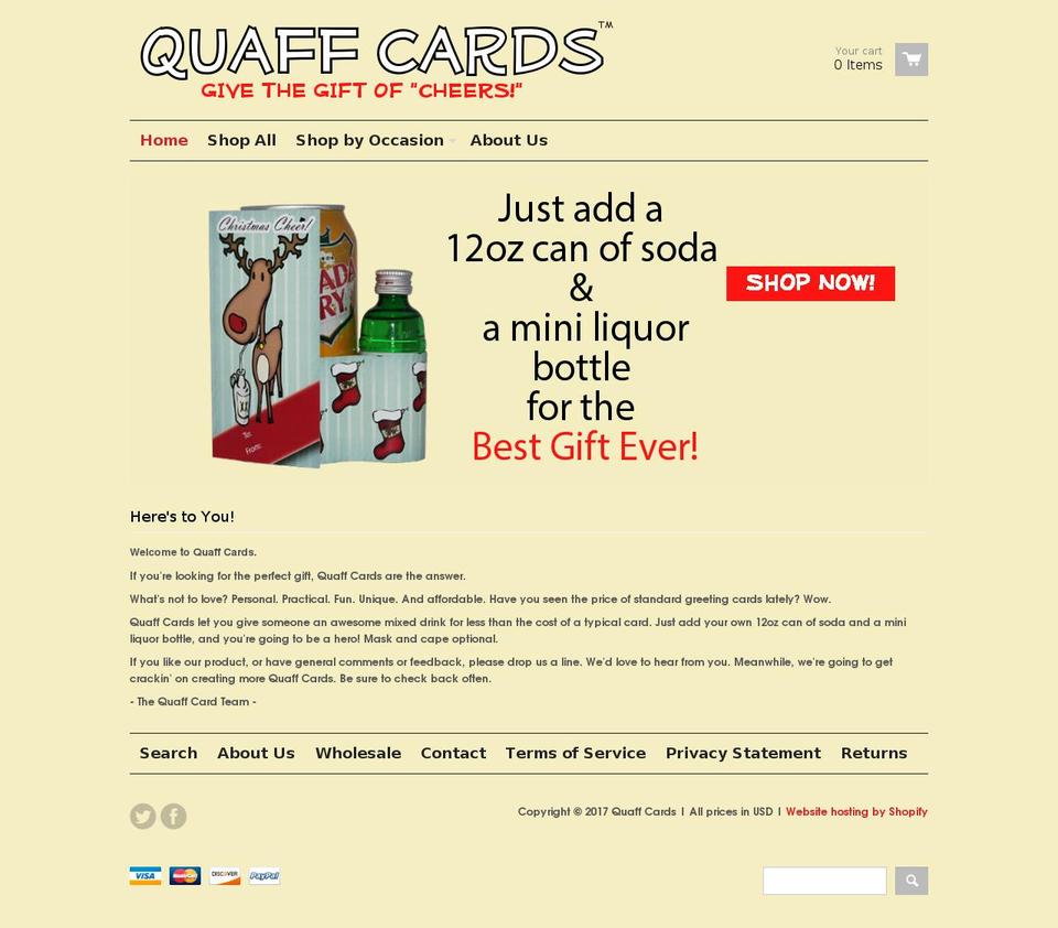 quaffcards.com shopify website screenshot