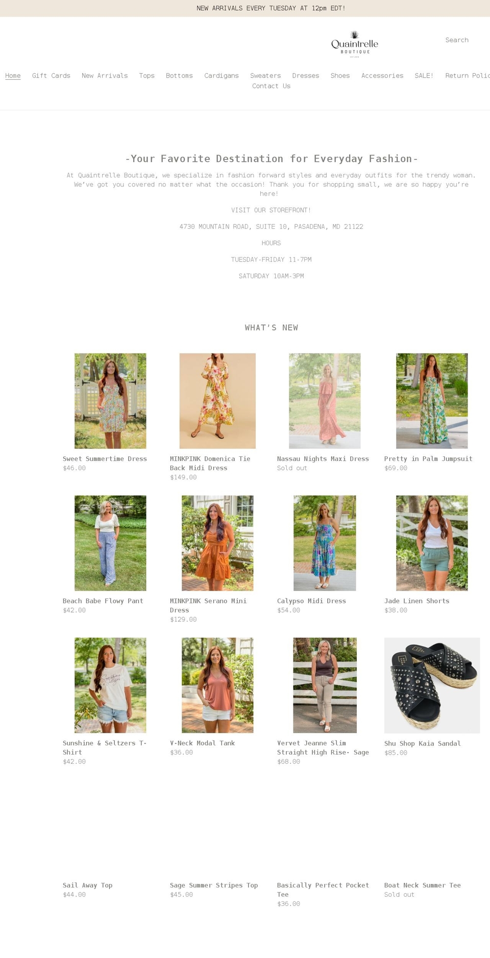 quaintrellestyle.com shopify website screenshot