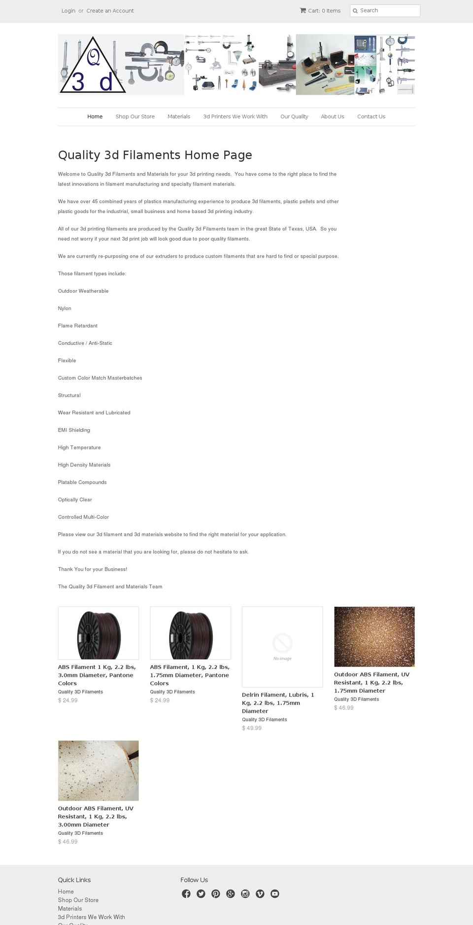 quality3dfilament.com shopify website screenshot