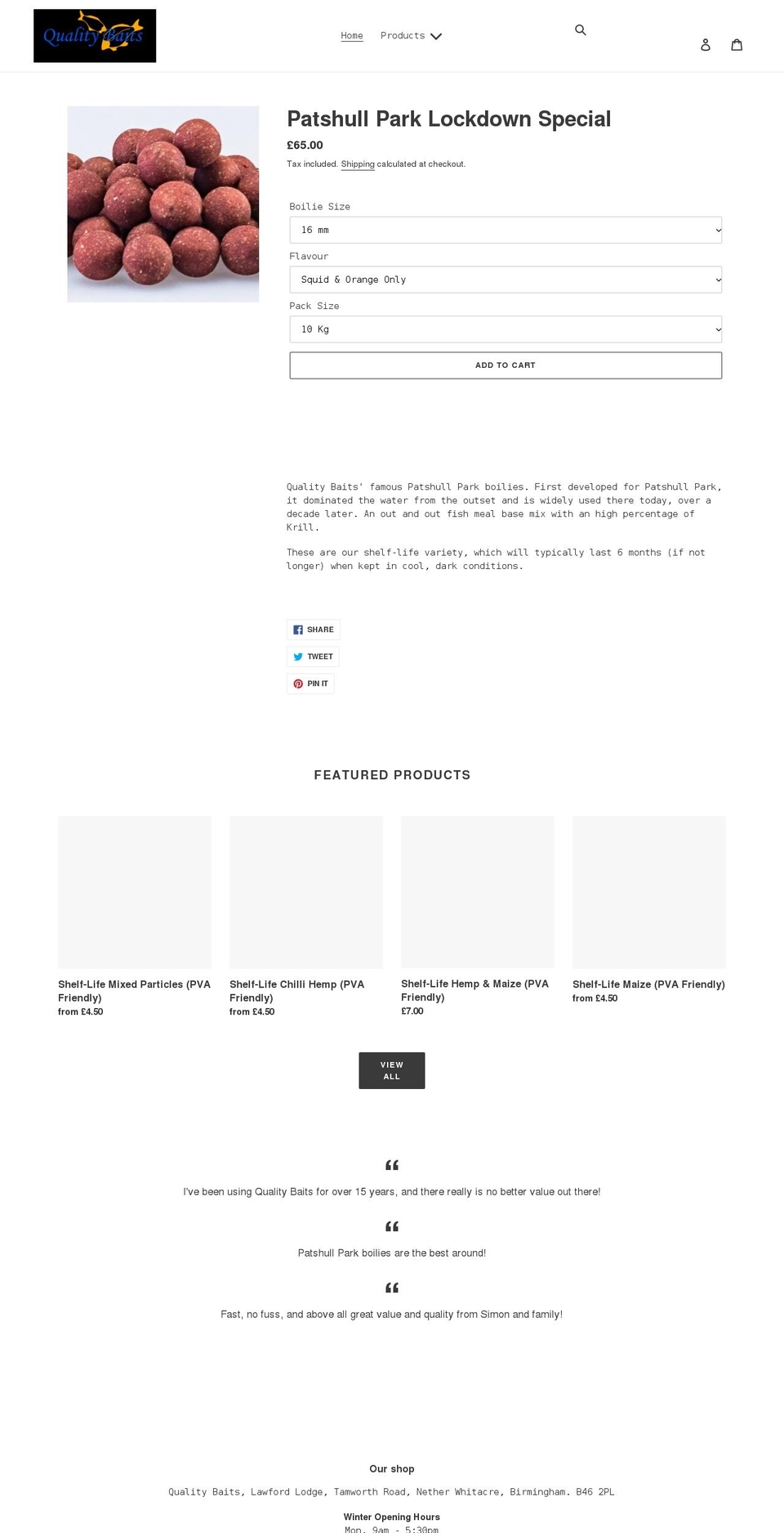 qualitybaits.co.uk shopify website screenshot