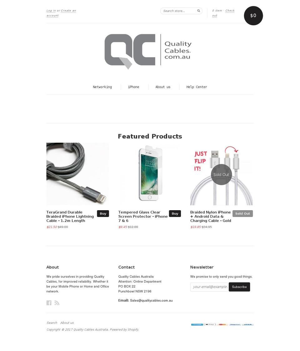 qualitycables.com.au shopify website screenshot