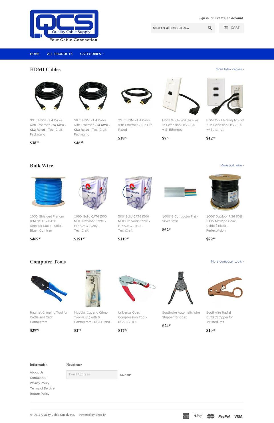 qualitycablesupply.com — Shopify storefront screenshot