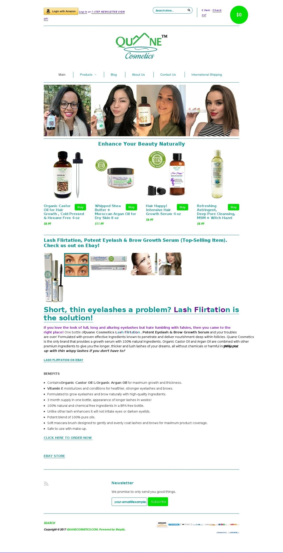 quanecosmetics.com shopify website screenshot