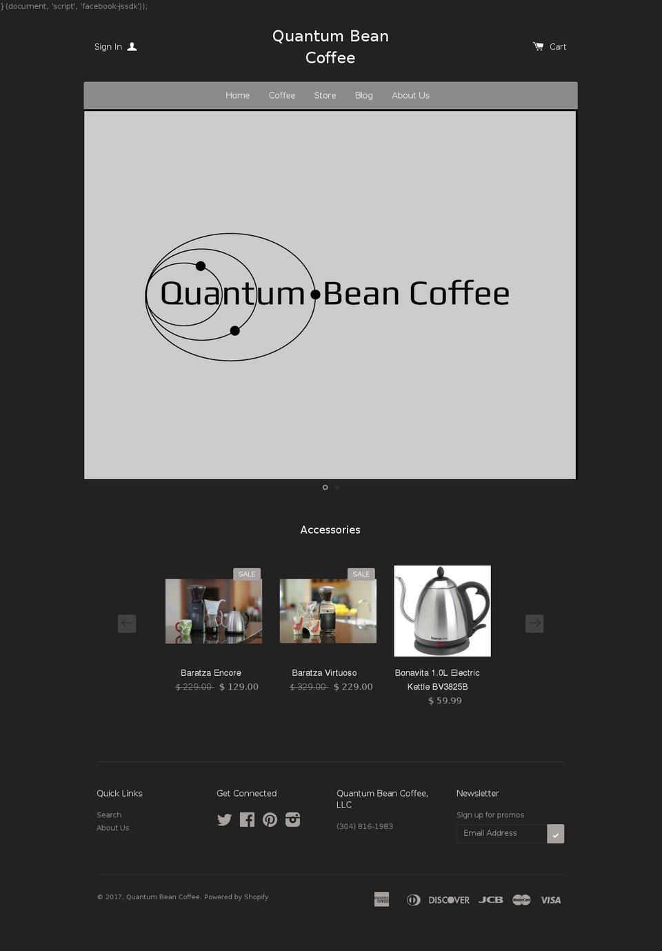 quantumbeancoffee.com shopify website screenshot