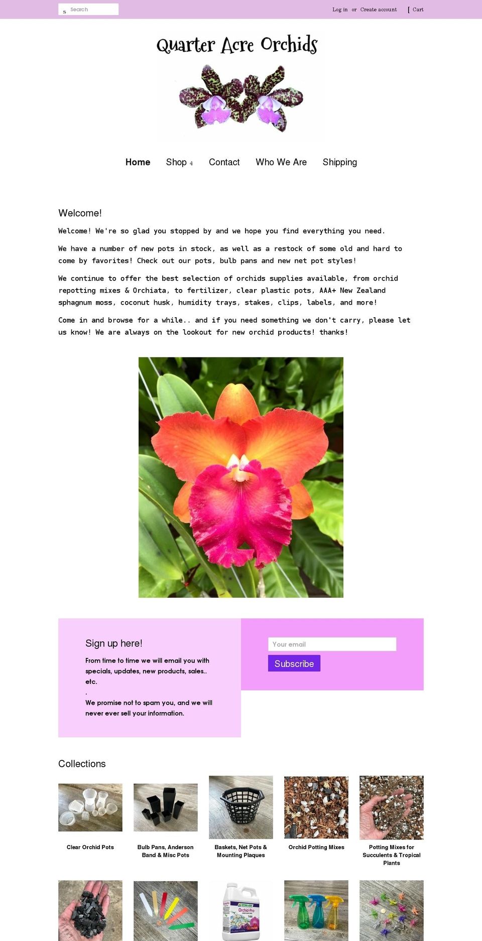 quarteracreorchids.com shopify website screenshot