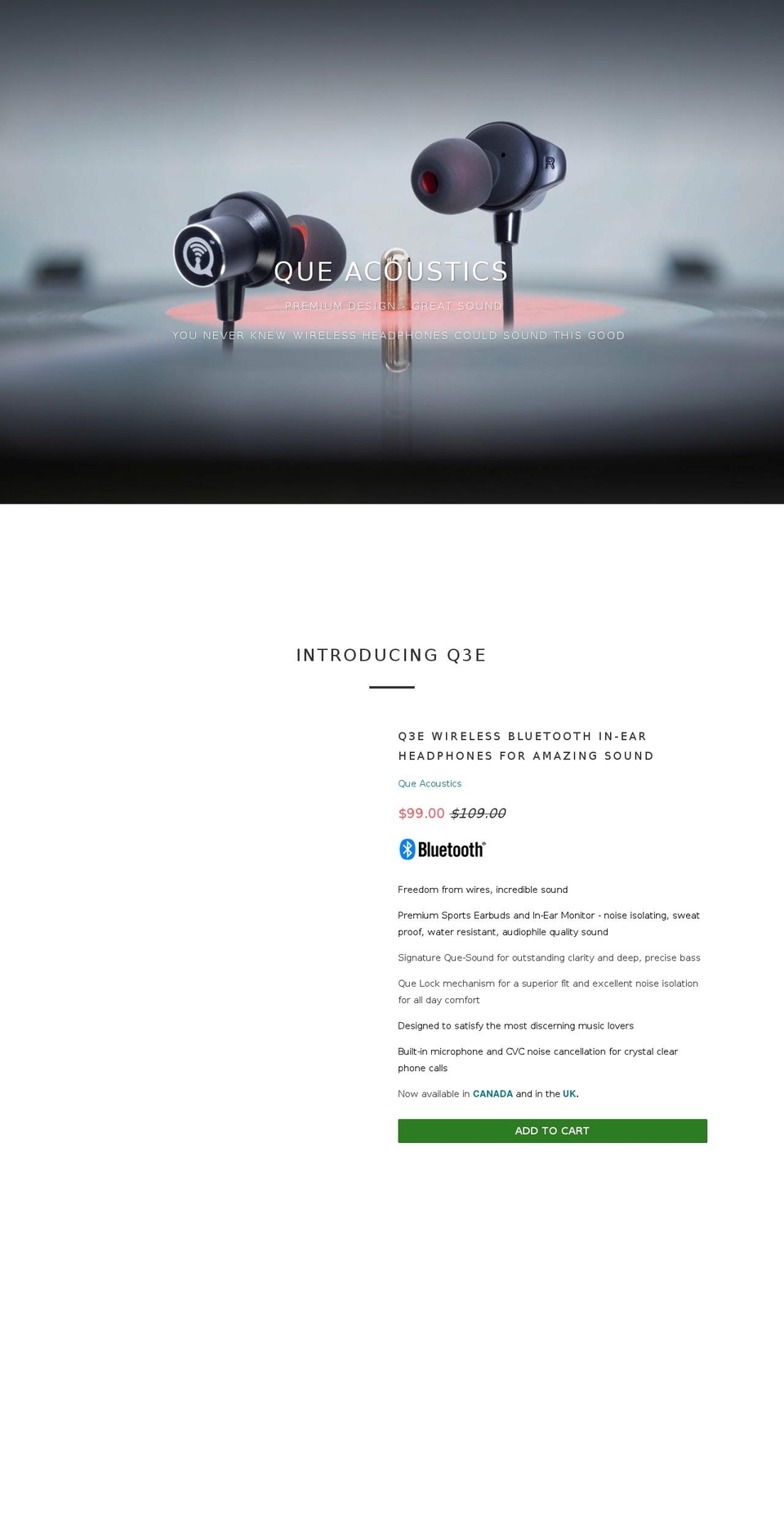 queacoustics.com shopify website screenshot