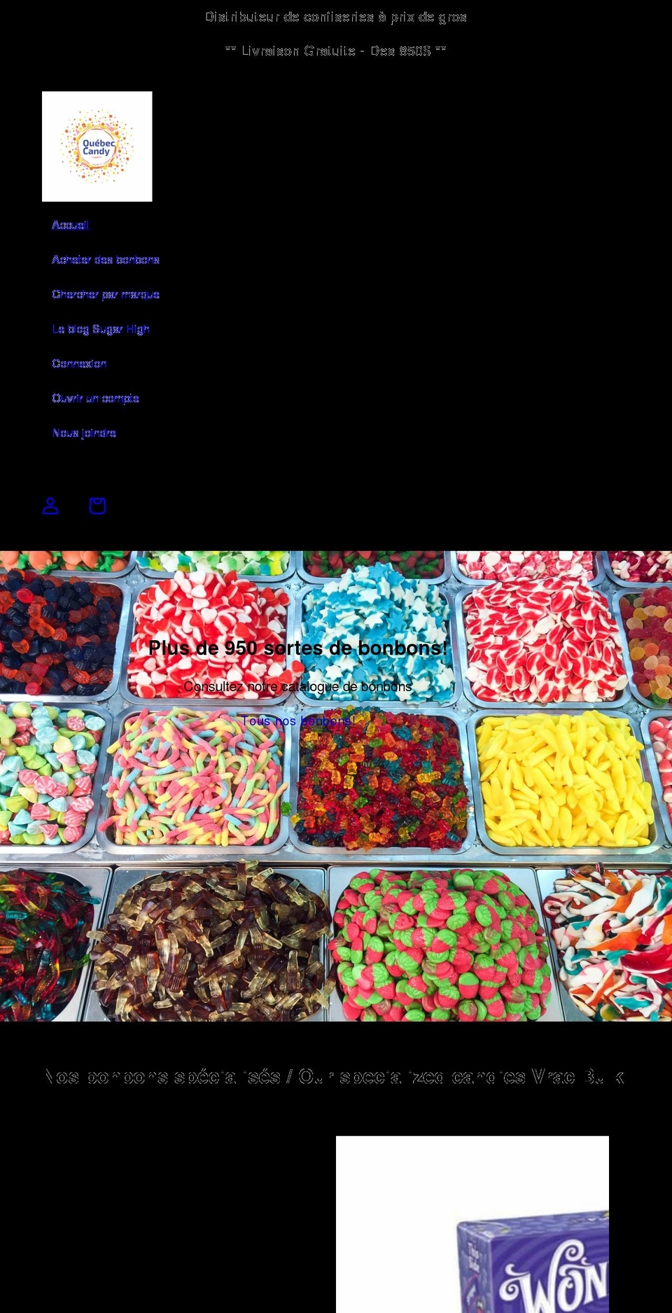 quebeccandy.com shopify website screenshot