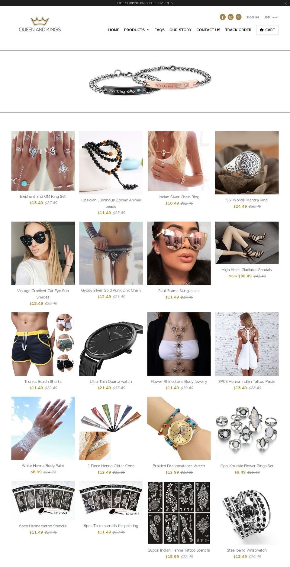 queenandkings.com — Shopify storefront screenshot