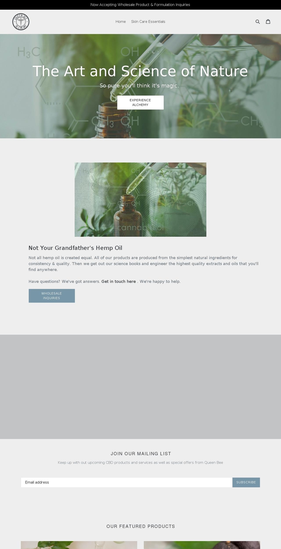 queenbeealchemy.com — Shopify storefront screenshot
