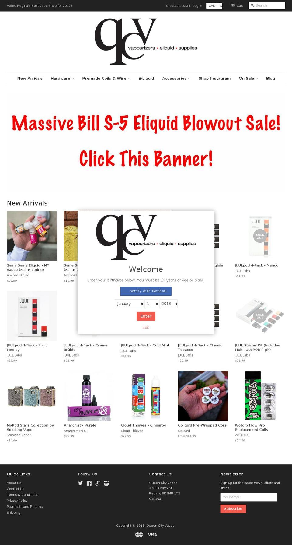 queencityvapes.ca shopify website screenshot