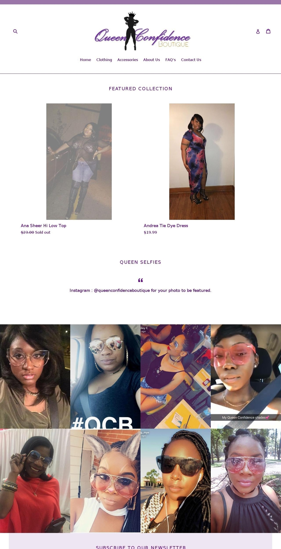 queenconfidence.com — Shopify storefront screenshot