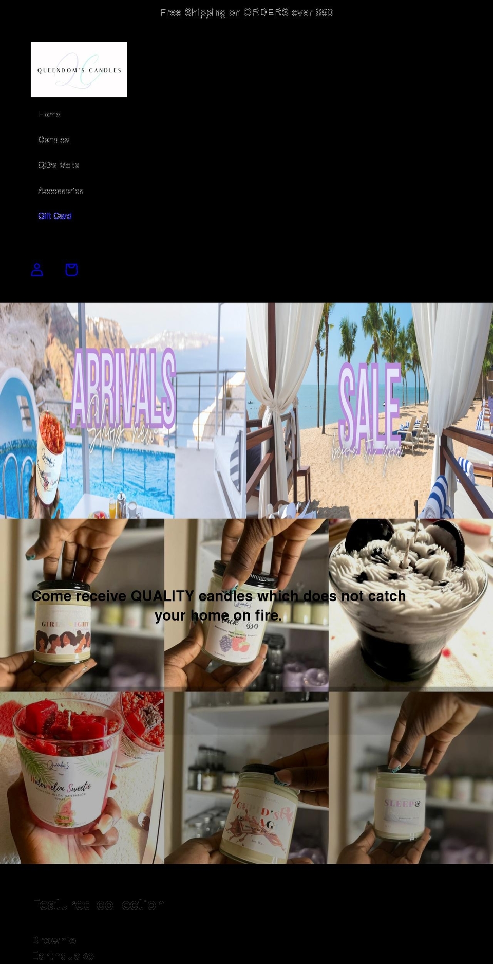 queendomscandles.com shopify website screenshot