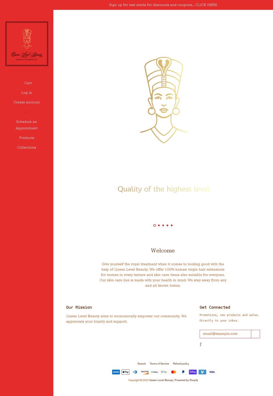 queenlevelbeauty.com shopify website screenshot