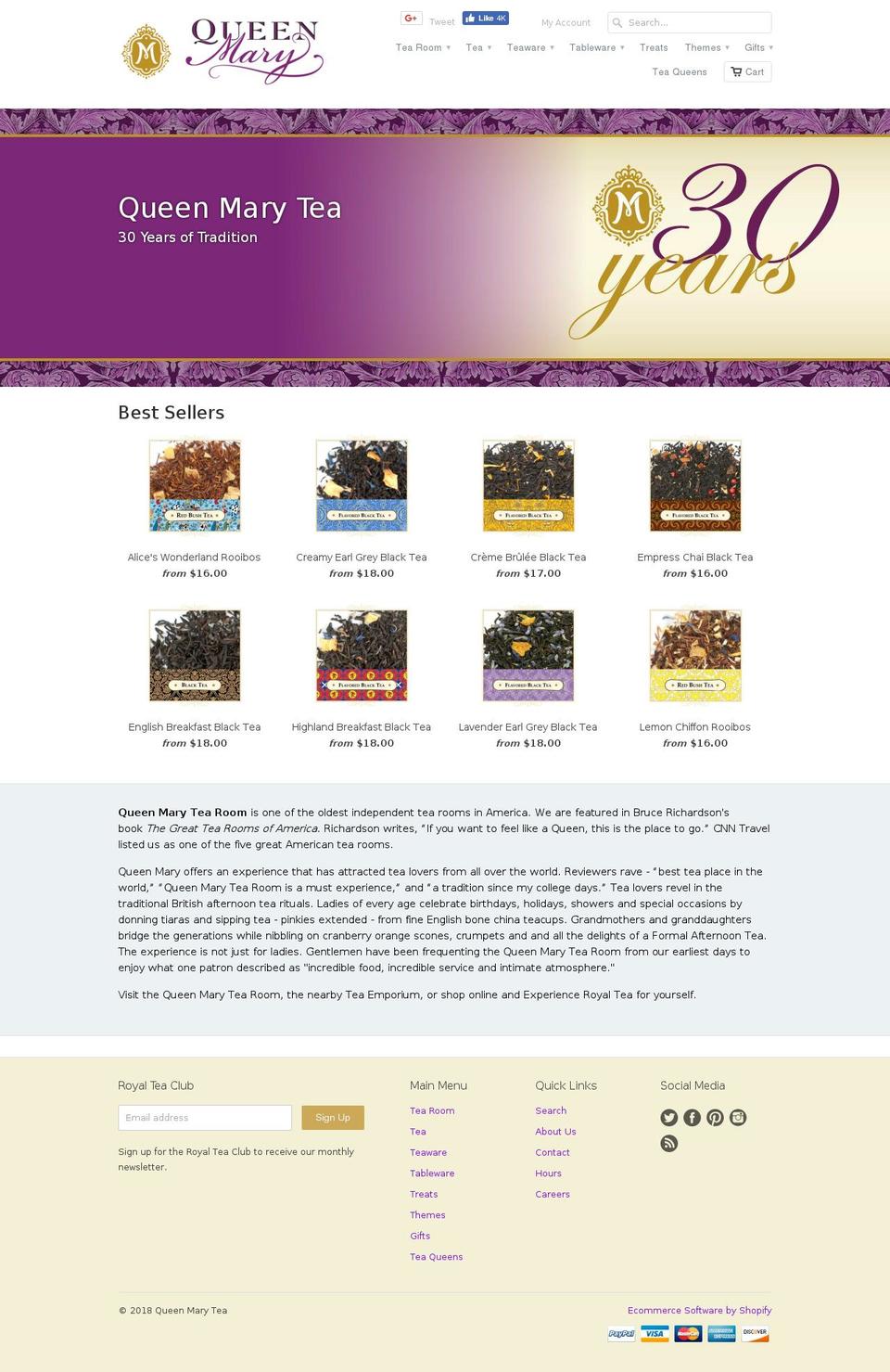 queenmarytearoom.com — Shopify storefront screenshot