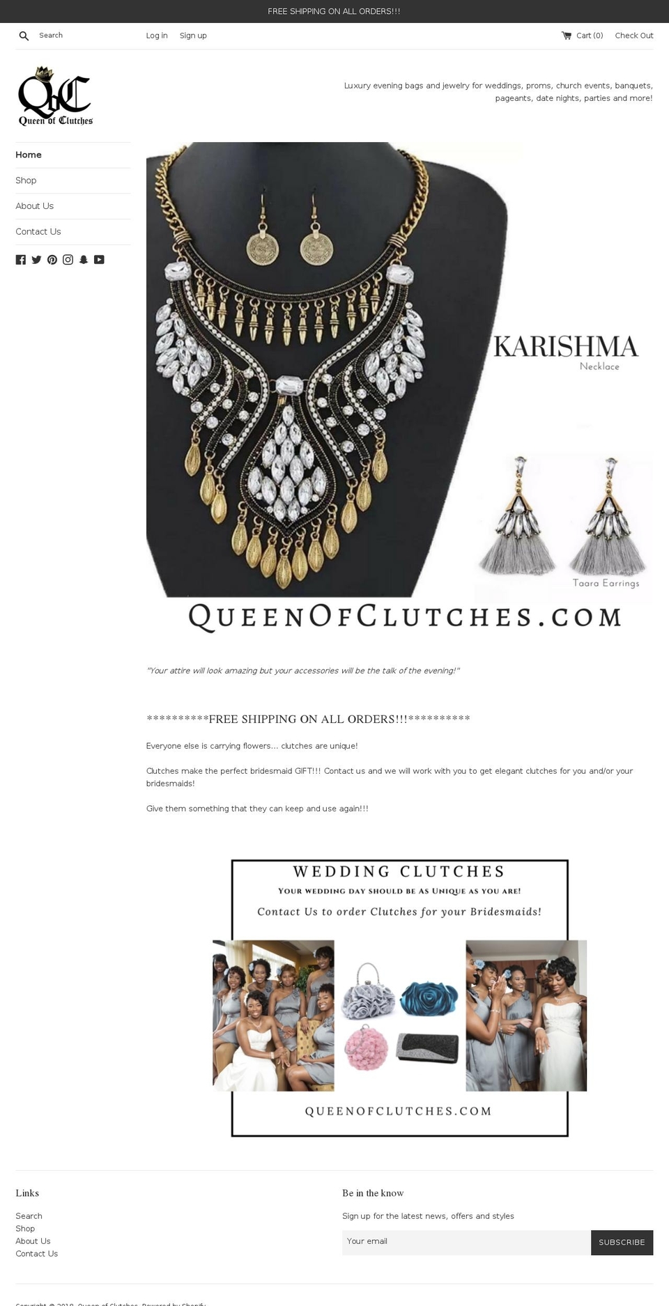 queenofclutches.com — Shopify storefront screenshot