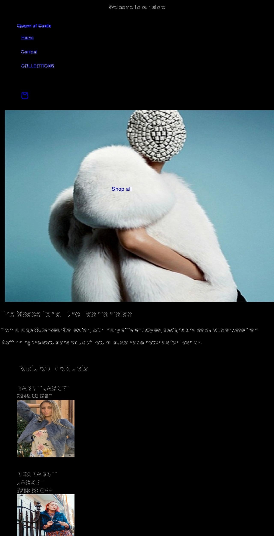 queenofcoats.com shopify website screenshot
