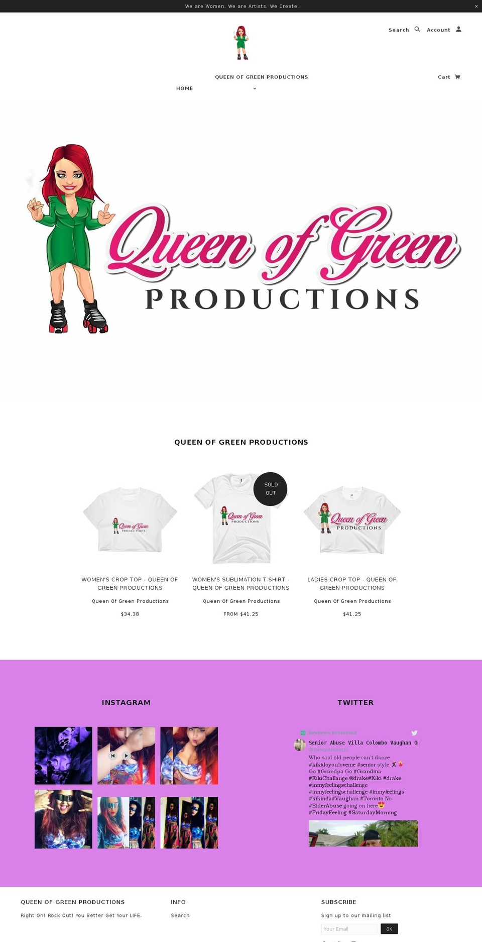 queenofgreenproductions.com — Shopify storefront screenshot