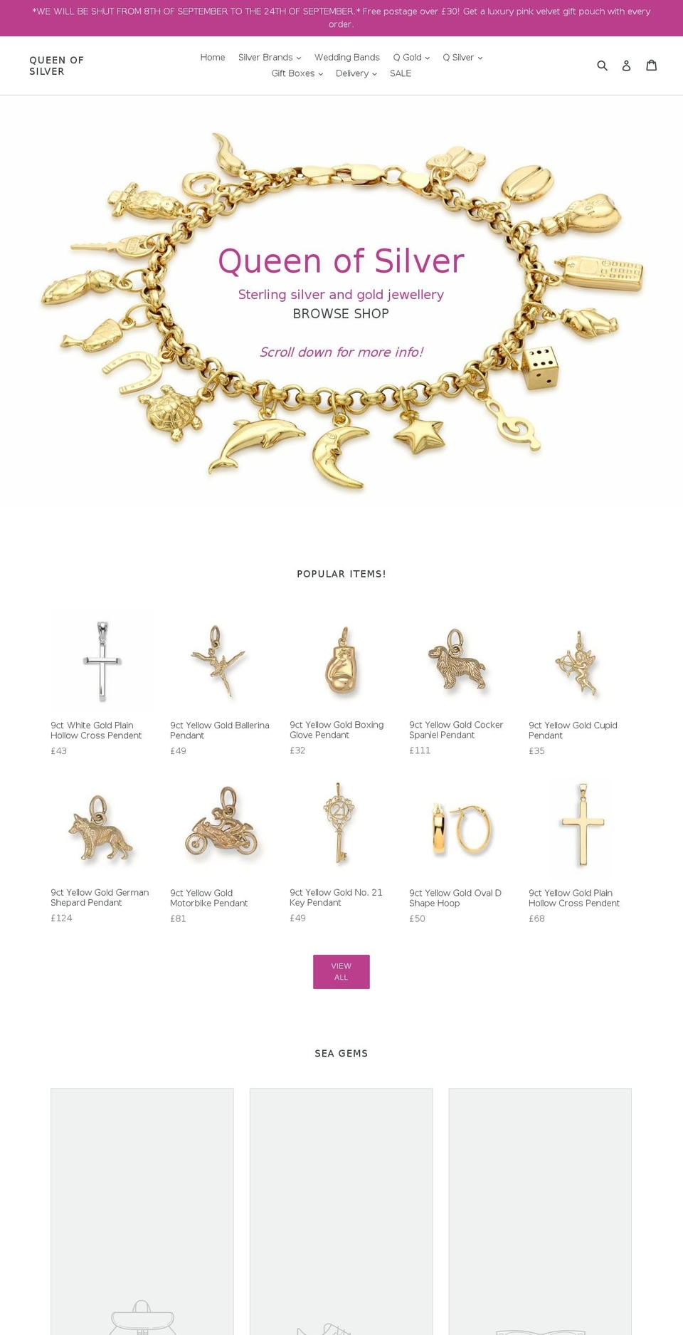 queenofsilverjewellery.com — Shopify storefront screenshot