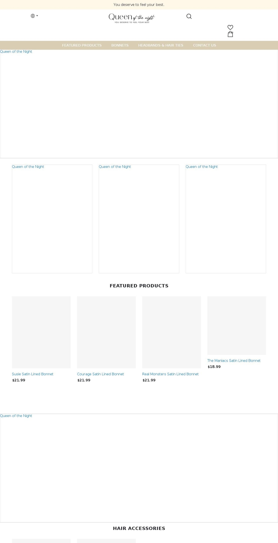 queenofthenightco.com shopify website screenshot