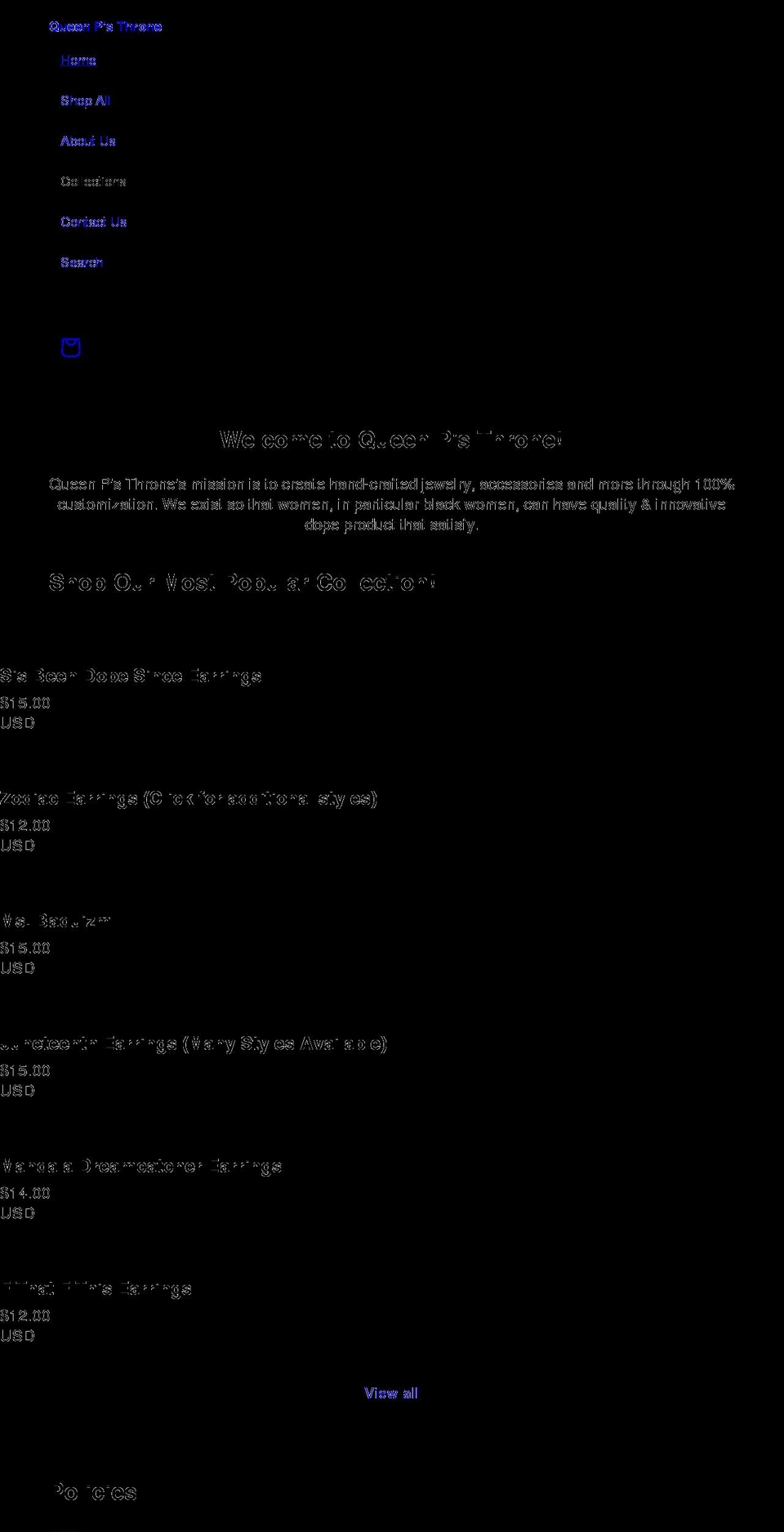 queenpsthrone.com shopify website screenshot