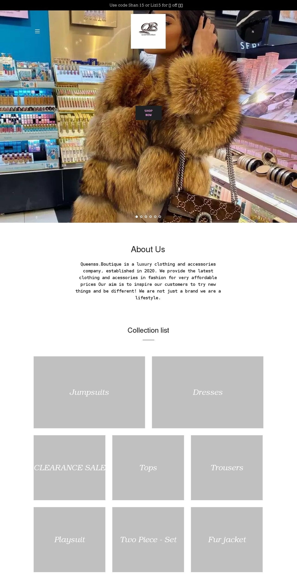 queenssboutique.co.uk shopify website screenshot